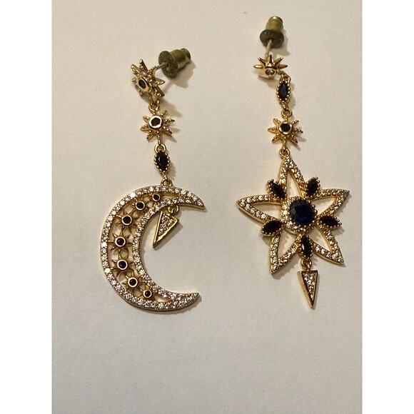 Star and Moon Eye Candy LA Luxe Collection 18K Gold Plated CZ Drop Earrings - Picture 6 of 6